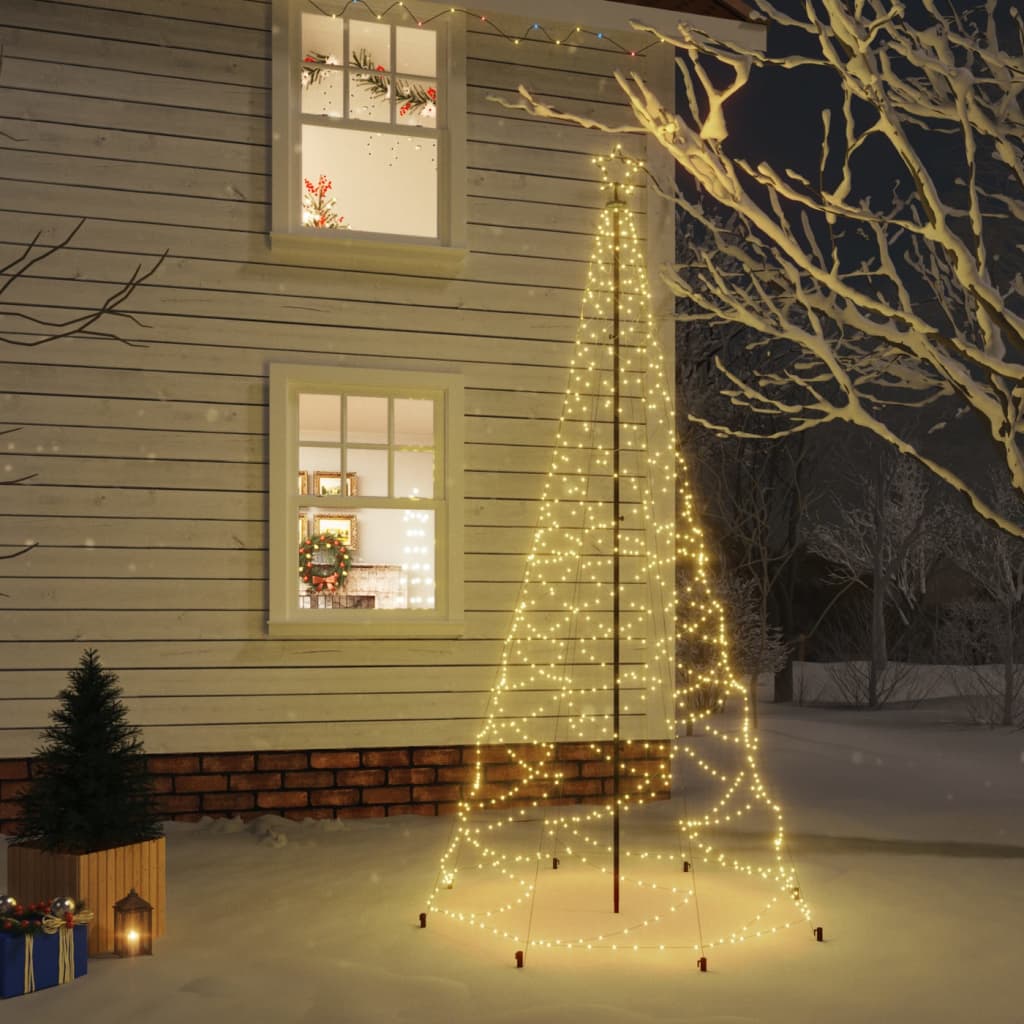 vidaXL Novoletna jelka s kovinskim stebrom 500 LED lučk toplo bela 3 m