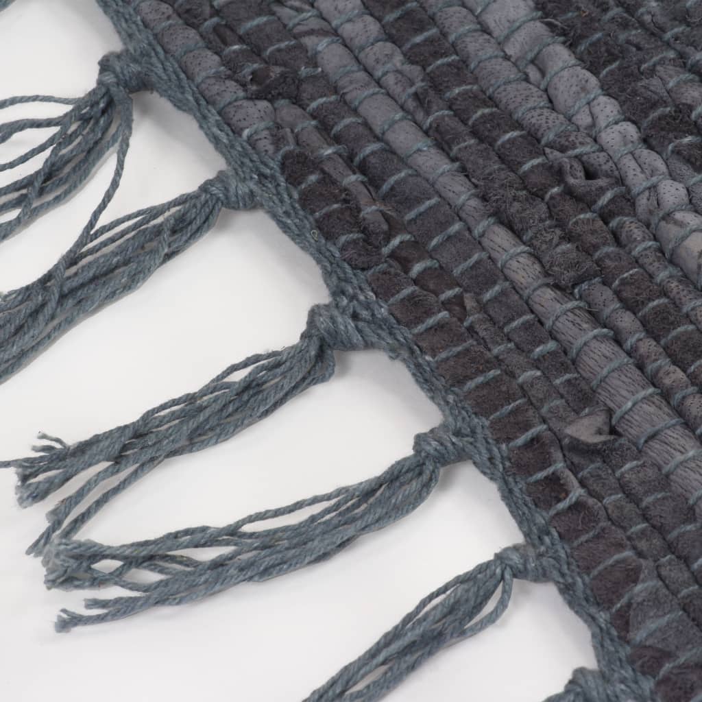 vidaXL Ročno pletena Chindi preproga iz usnja 190x280 cm siva