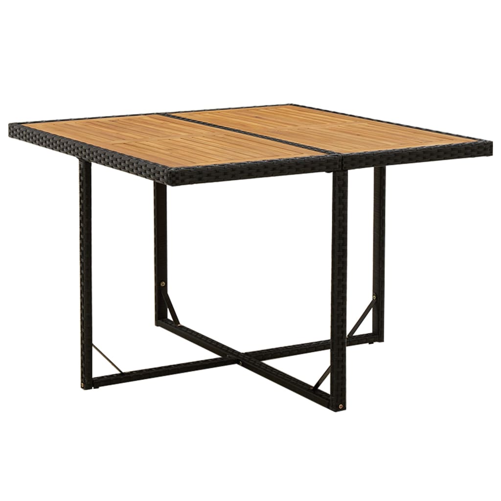 vidaXL Vrtna miza črna 109x107x74 cm poli ratan in trden akacijev les