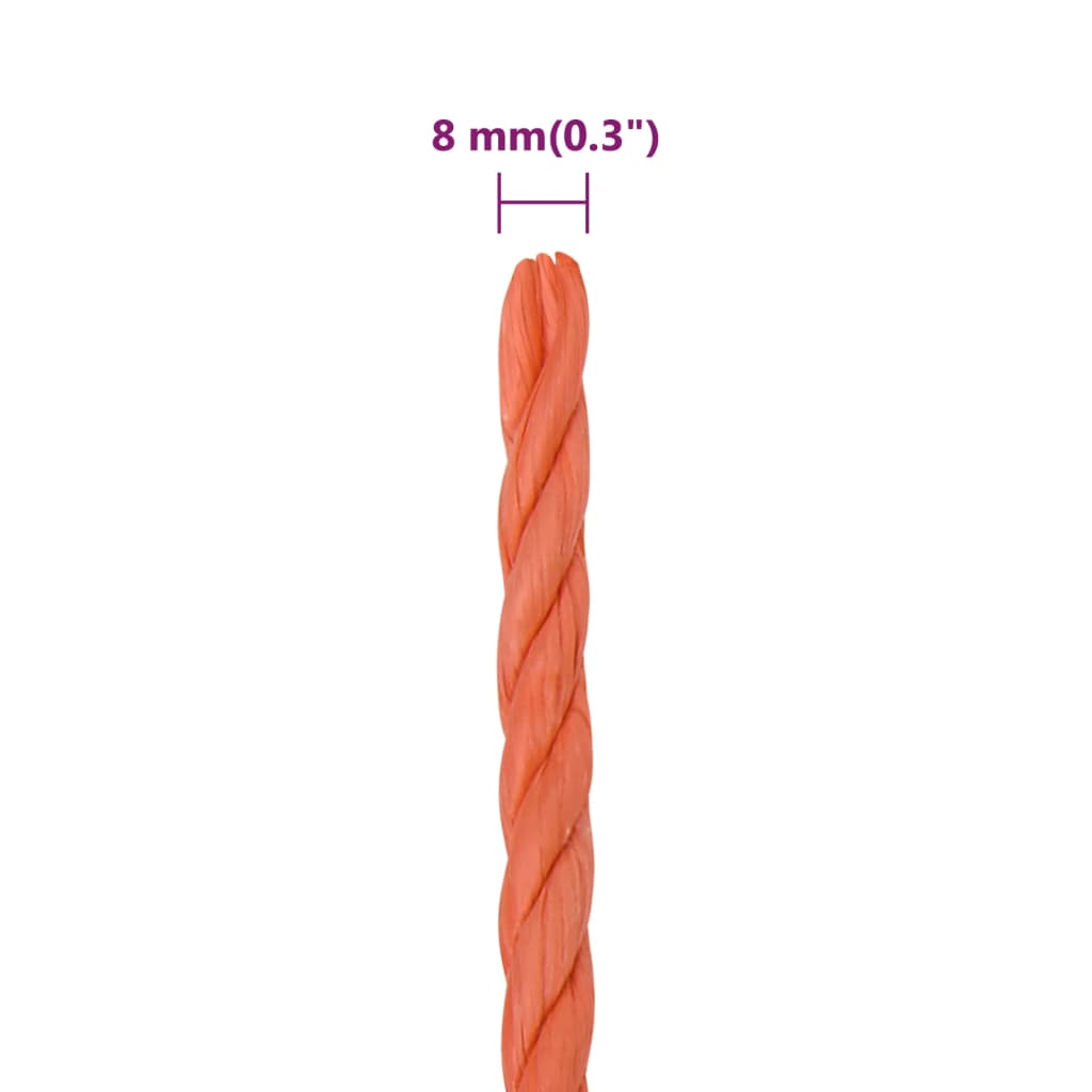 vidaXL Delovna vrv oranžna 8 mm 100 m polipropilen