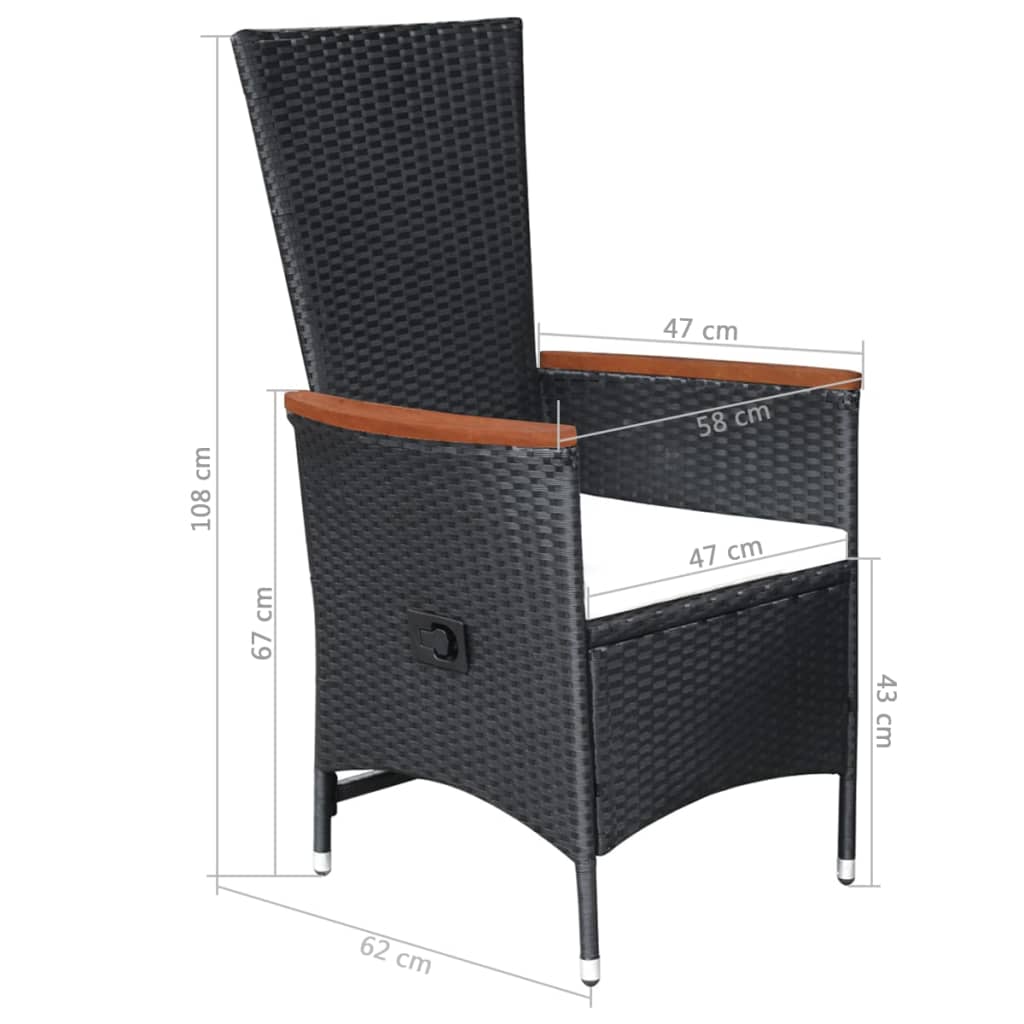 vidaXL Zunanji stoli 2 kosa z blazinami poli ratan črne barve
