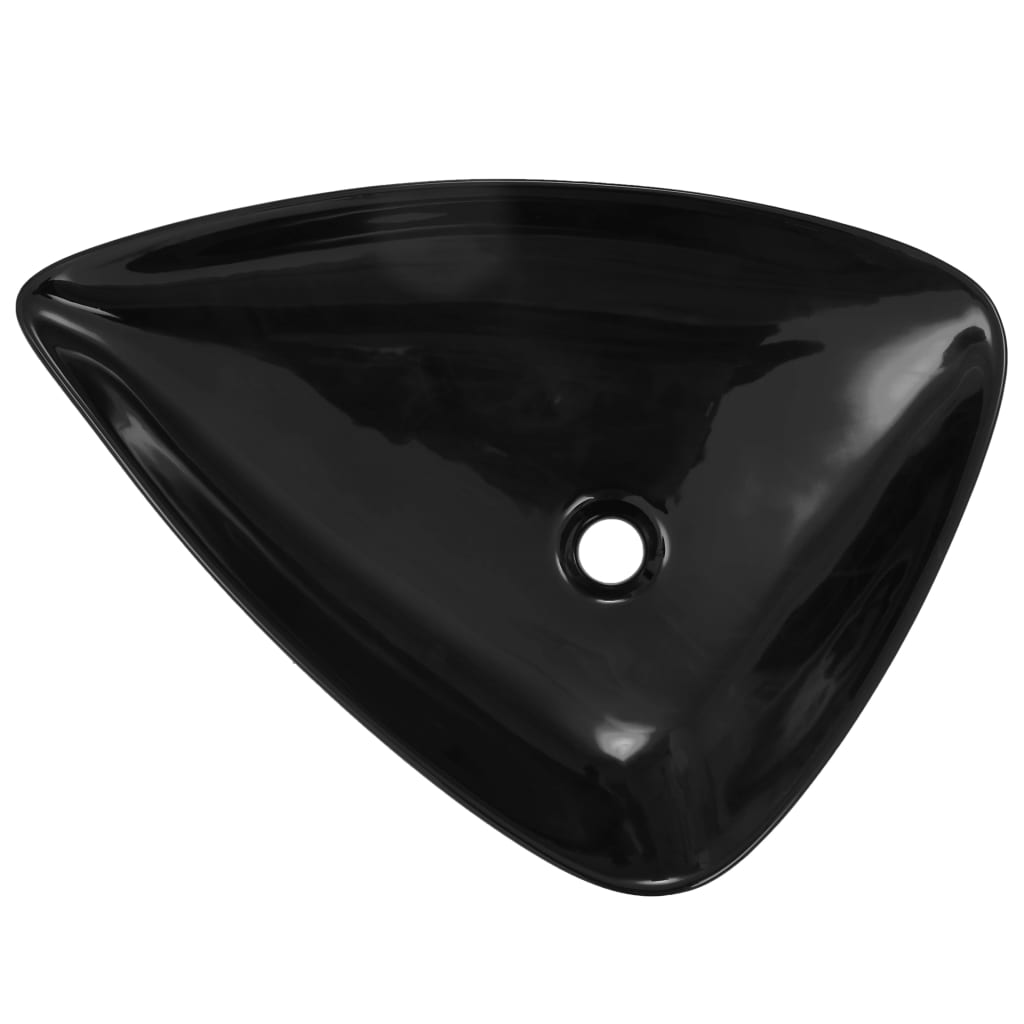 vidaXL Keramični umivalnik trikotne oblike 645x455x115 mm črn