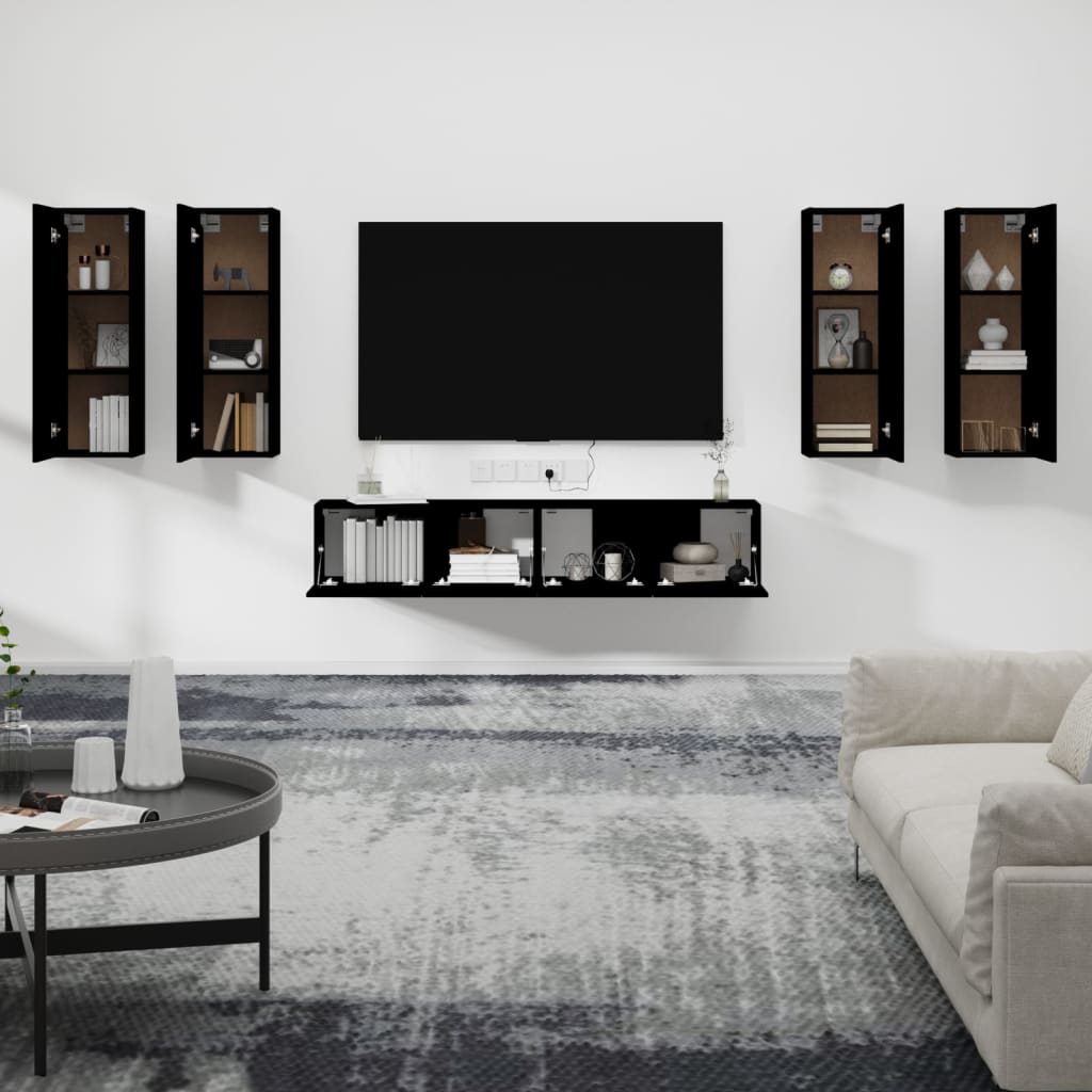 vidaXL Komplet TV omaric 6-delni črn inženirski les
