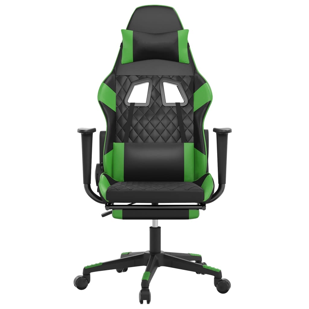 vidaXL Masažni gaming stol z oporo za noge črno in zeleno um. usnje