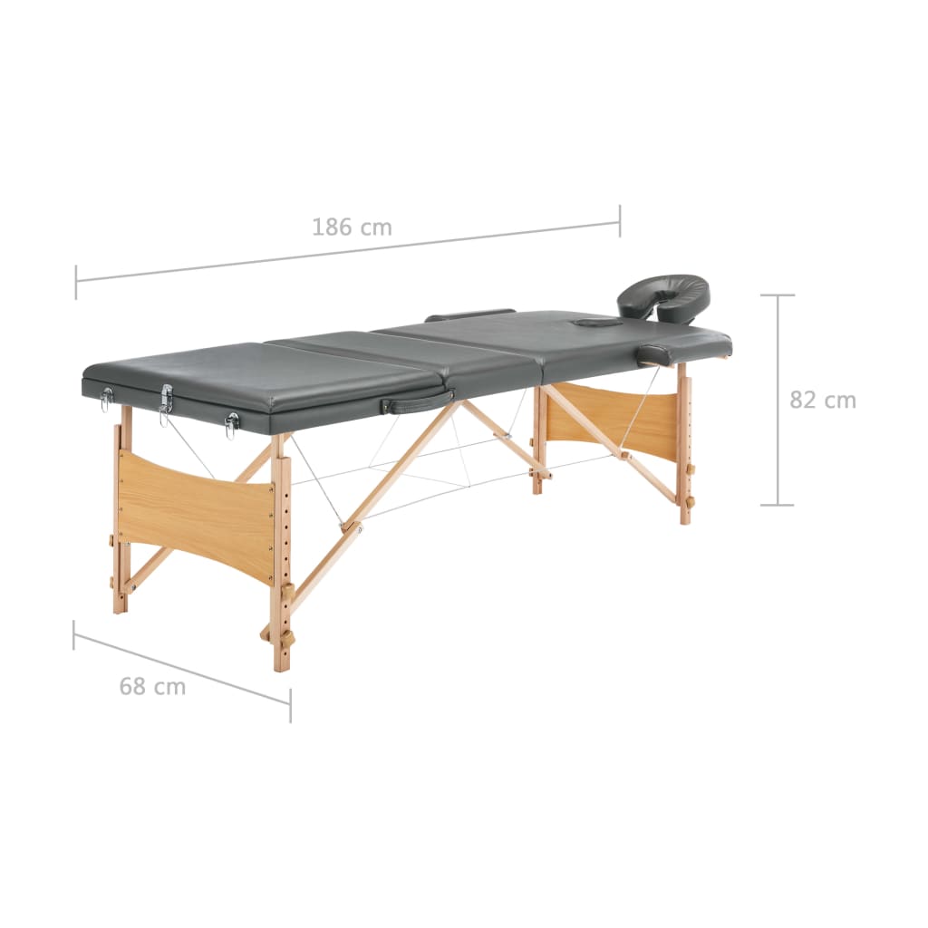 vidaXL Masažna miza s 3 conami lesen okvir antracit 186x68 cm