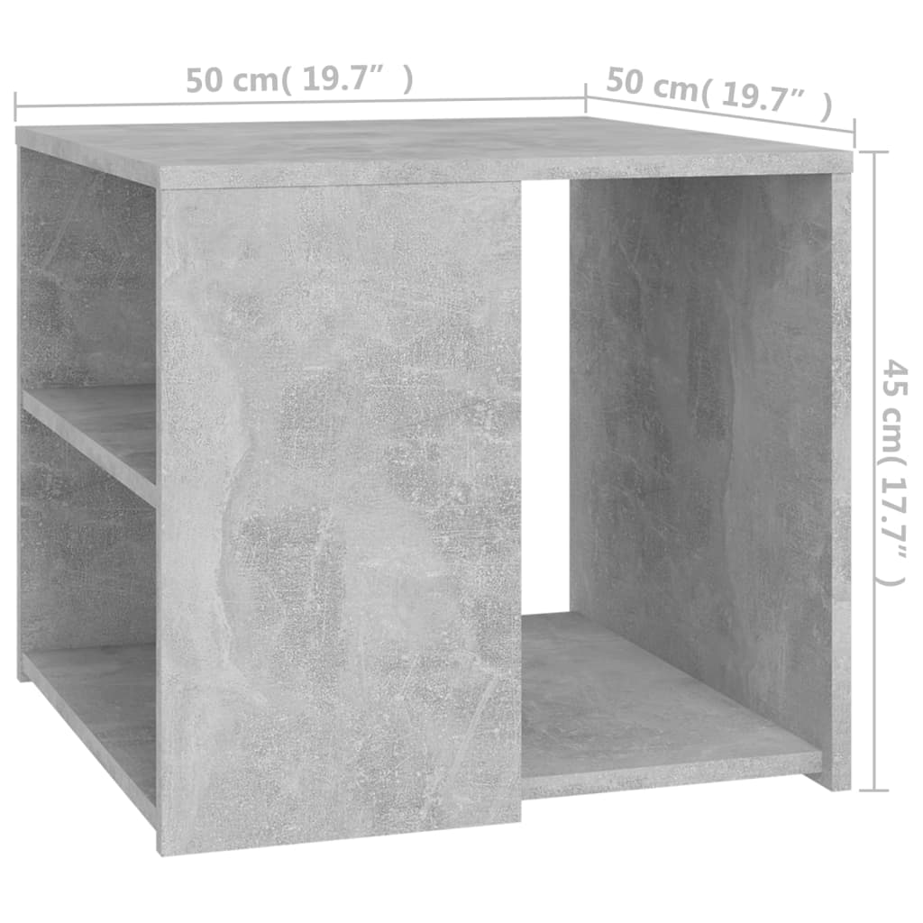 vidaXL Stranska mizica betonsko siva 50x50x45 cm iverna plošča