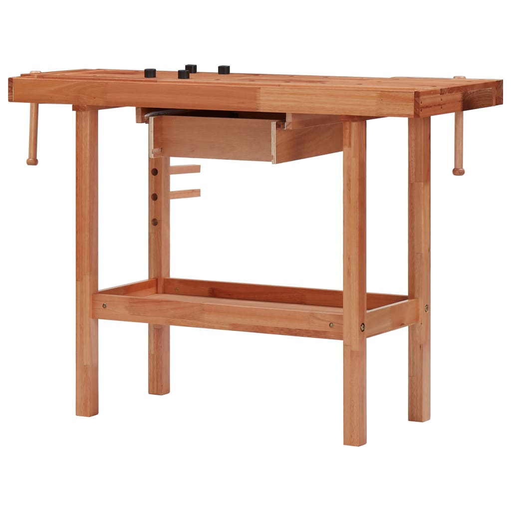 vidaXL Mizarska delovna miza s predalom in 2 premežema trd les