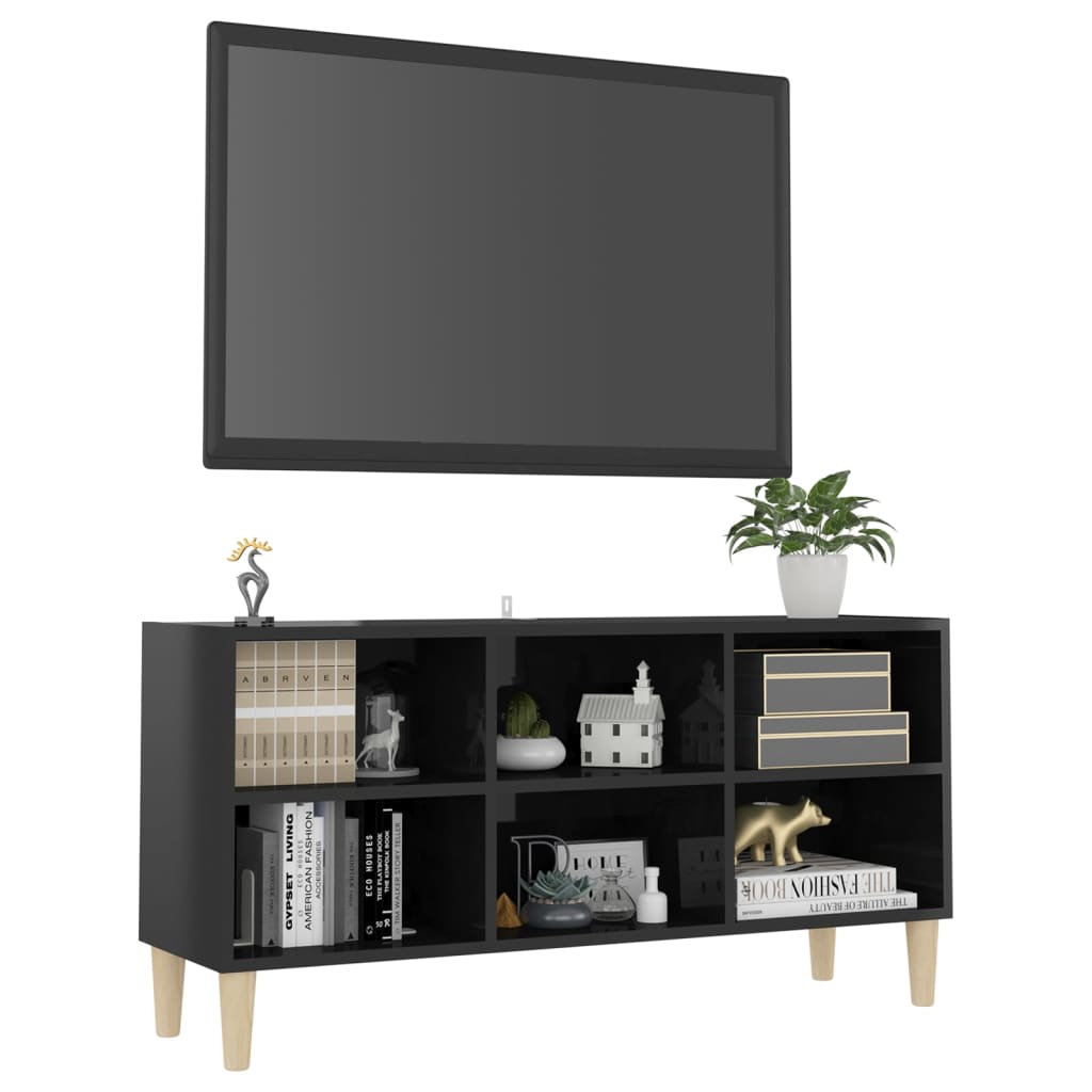 vidaXL TV omarica z lesenimi nogami visok sijaj črna 103,5x30x50 cm