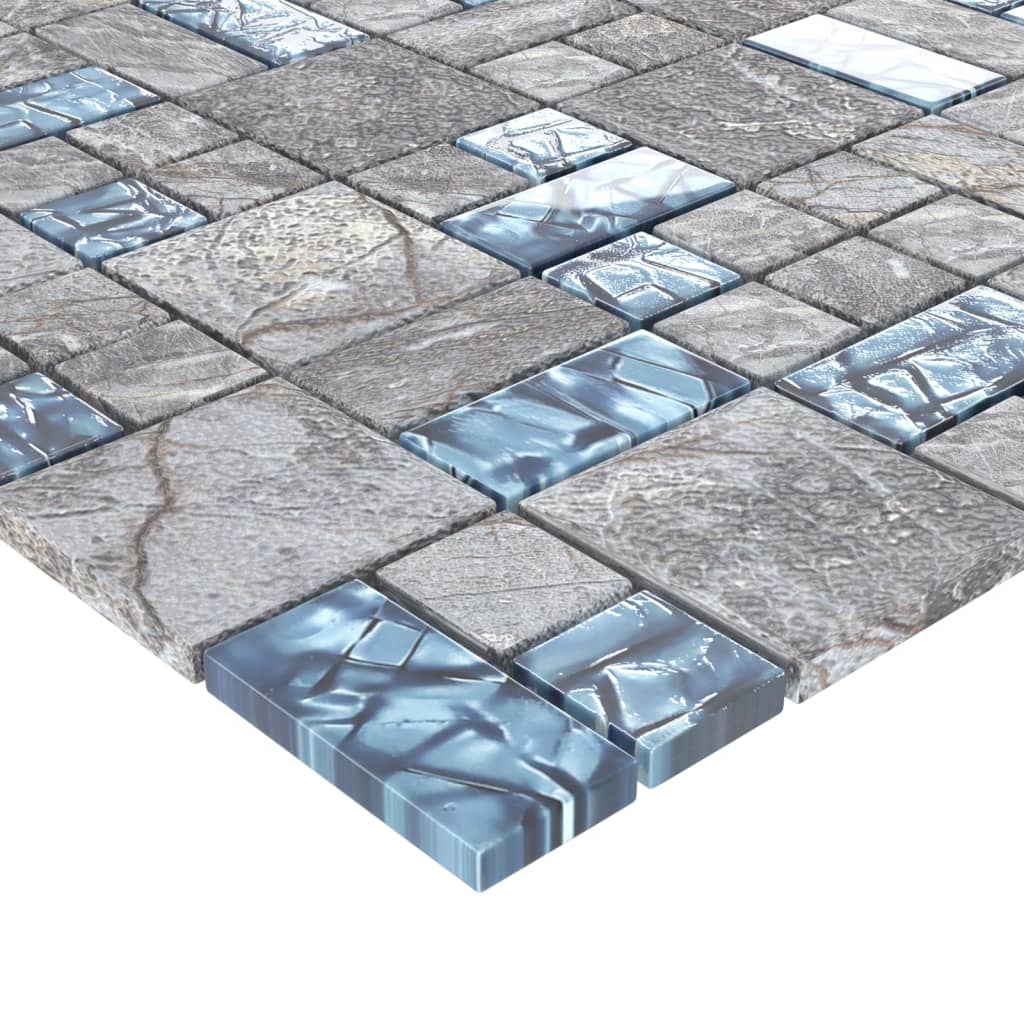 vidaXL Mozaik ploščice 22 kosov sive in modre 30x30 cm steklo