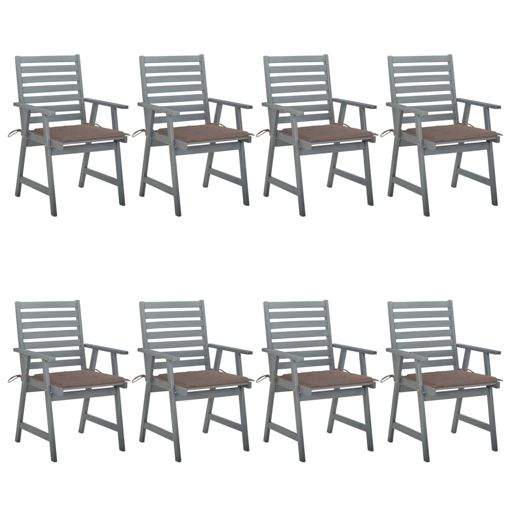 vidaXL Zunanji jedilni stoli z blazinami 8 kosov trden akacijev les