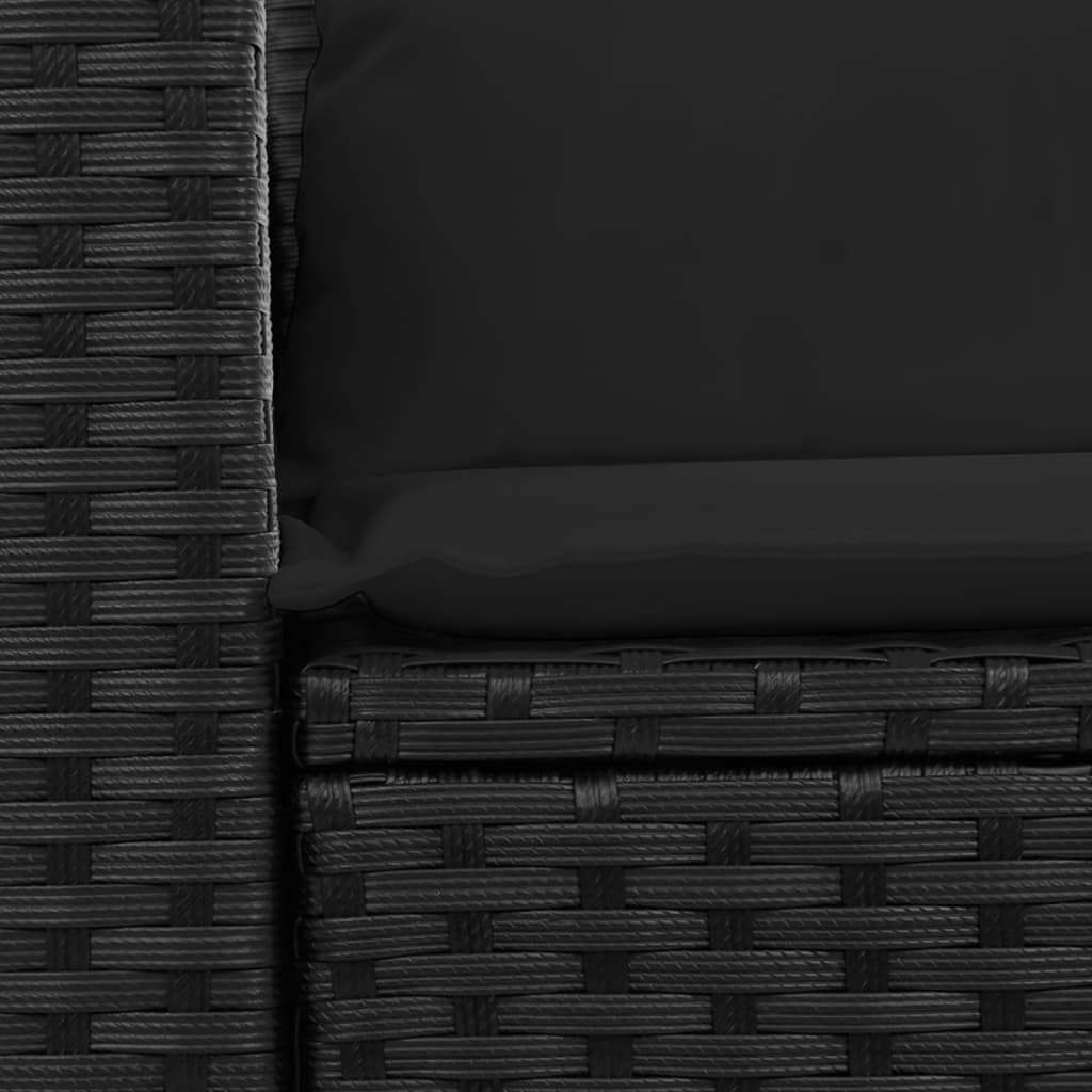 vidaXL Vrtni kavč dvosed z blazinami črn poli ratan