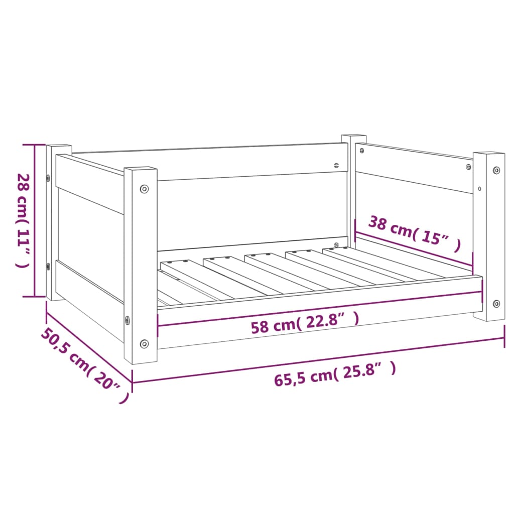 vidaXL Pasja postelja 65,5x50,5x28 cm trdna borovina