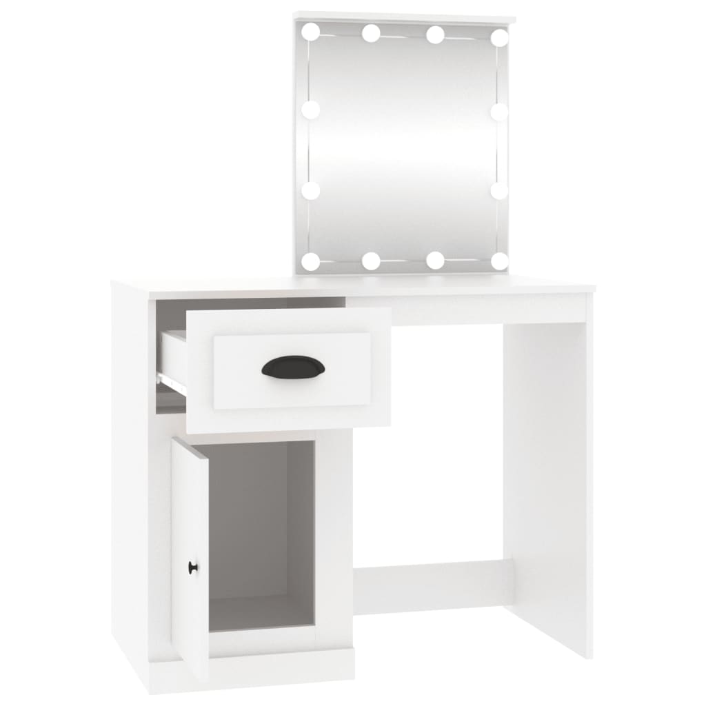 vidaXL Toaletna mizica z LED lučmi bela 90x50x132,5 cm inženirski les