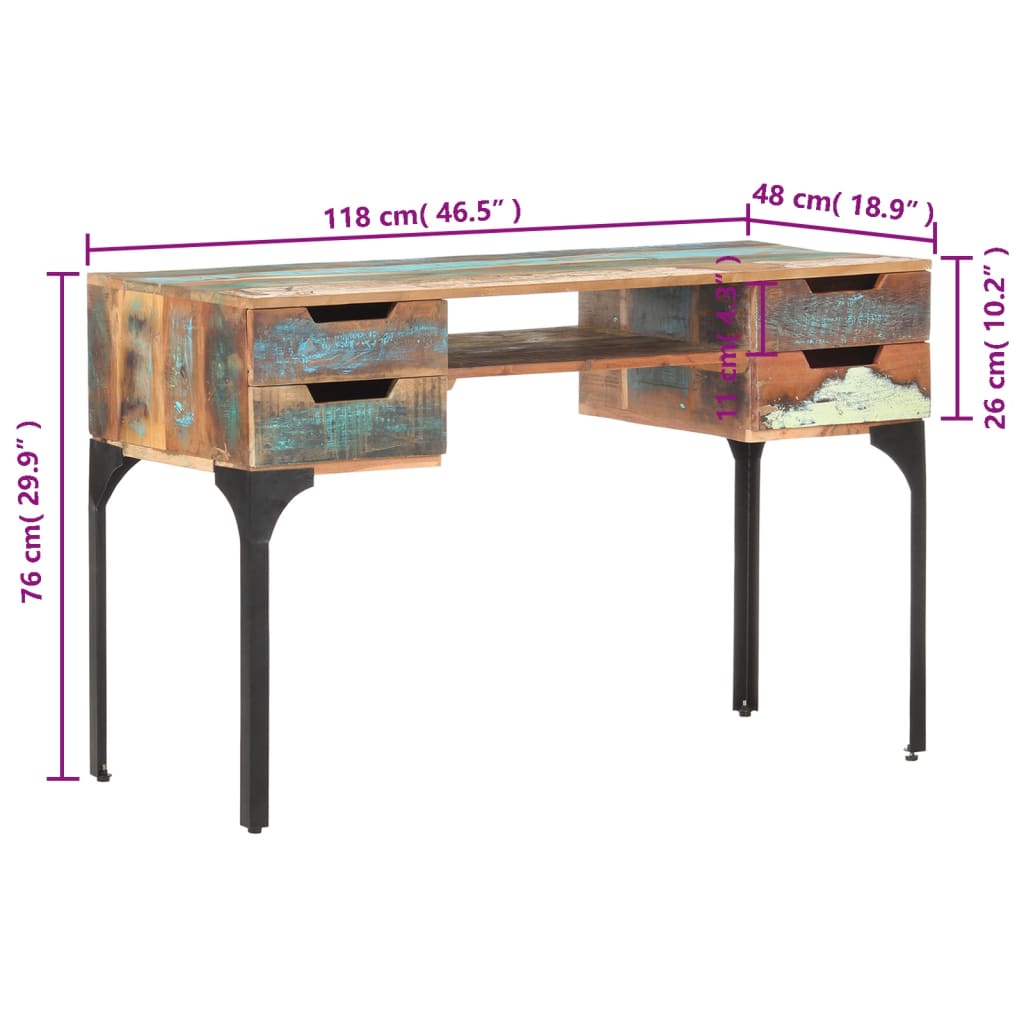 vidaXL Pisalna miza 118x48x75 cm trden predelan les