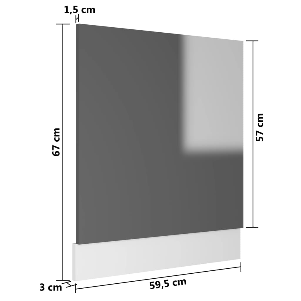 vidaXL Plošča za pomivalni stroj visok sijaj siva 59,5x3x67 cm