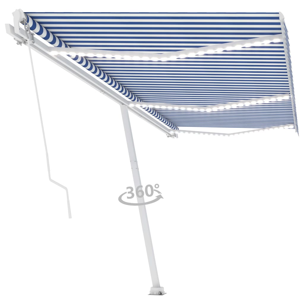 vidaXL Ročno zložljiva tenda z LED lučmi 600x350 cm modra in bela