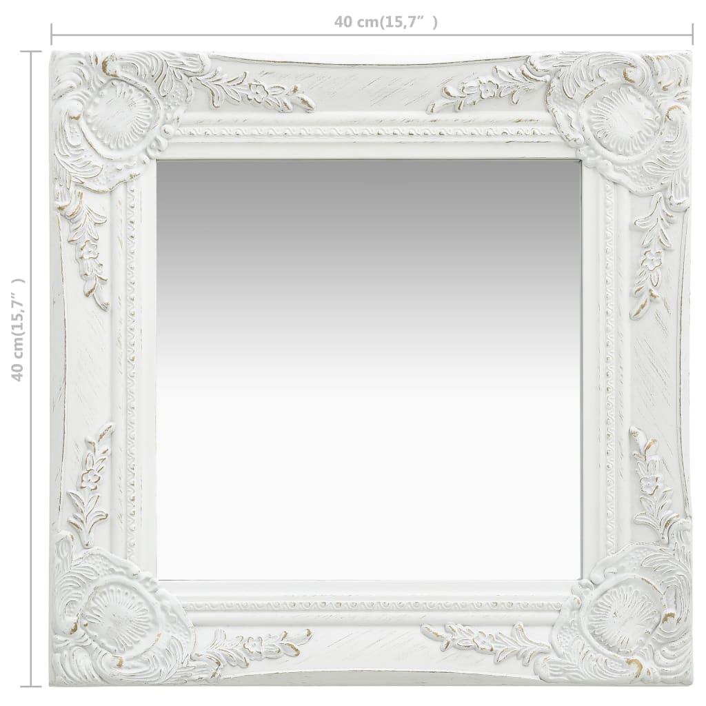 vidaXL Stensko ogledalo v baročnem stilu 40x40 cm belo