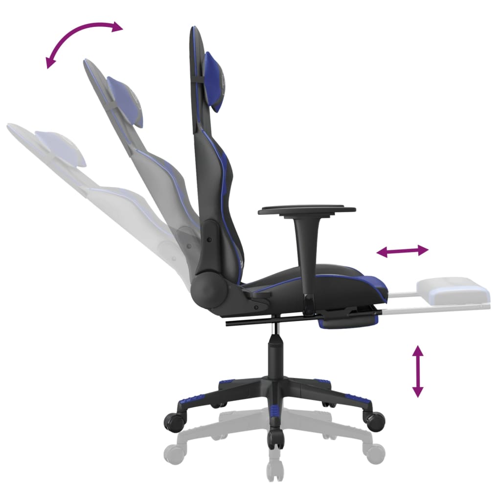 vidaXL Igralni stol z oporo za noge črno in modro umetno usnje
