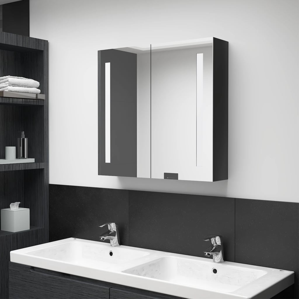 vidaXL LED kopalniška omarica z ogledalom sijoče črna 62x14x60 cm