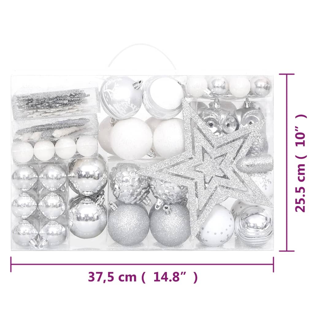 vidaXL Komplet novoletnih bučk 108 kosov srebrne in bele