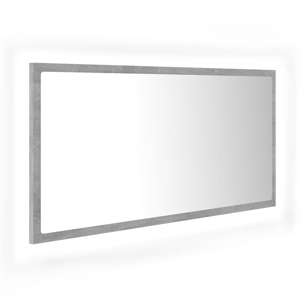vidaXL LED kopalniško ogledalo betonsko sivo 90x8,5x37 cm akril