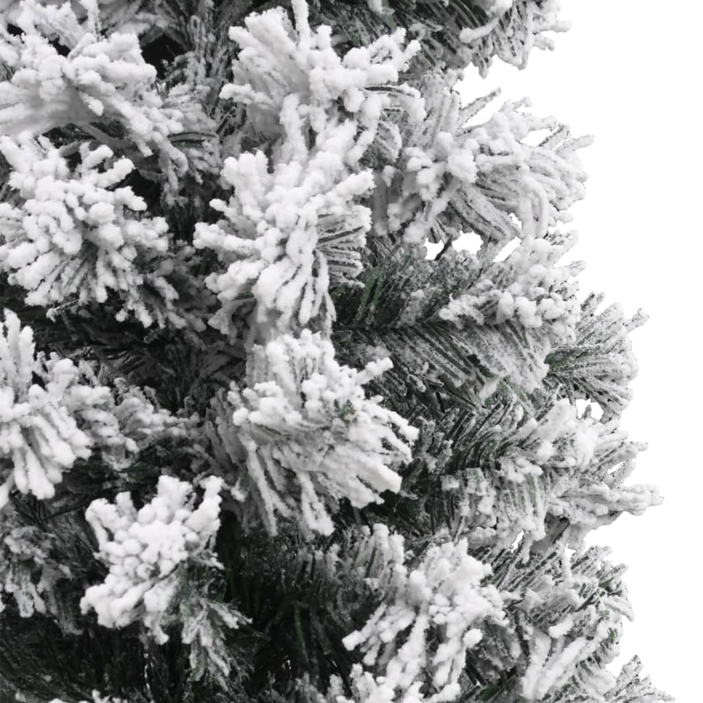 vidaXL Ozka umetna novoletna jelka s snegom zelena 210 cm PVC