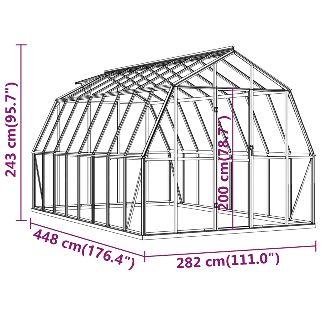 vidaXL Rastlinjak z okvirjem antracit 9,31 m² aluminij