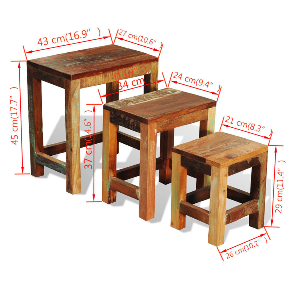 vidaXL Komplet mizic 3 kosi starinski iz predelanega lesa