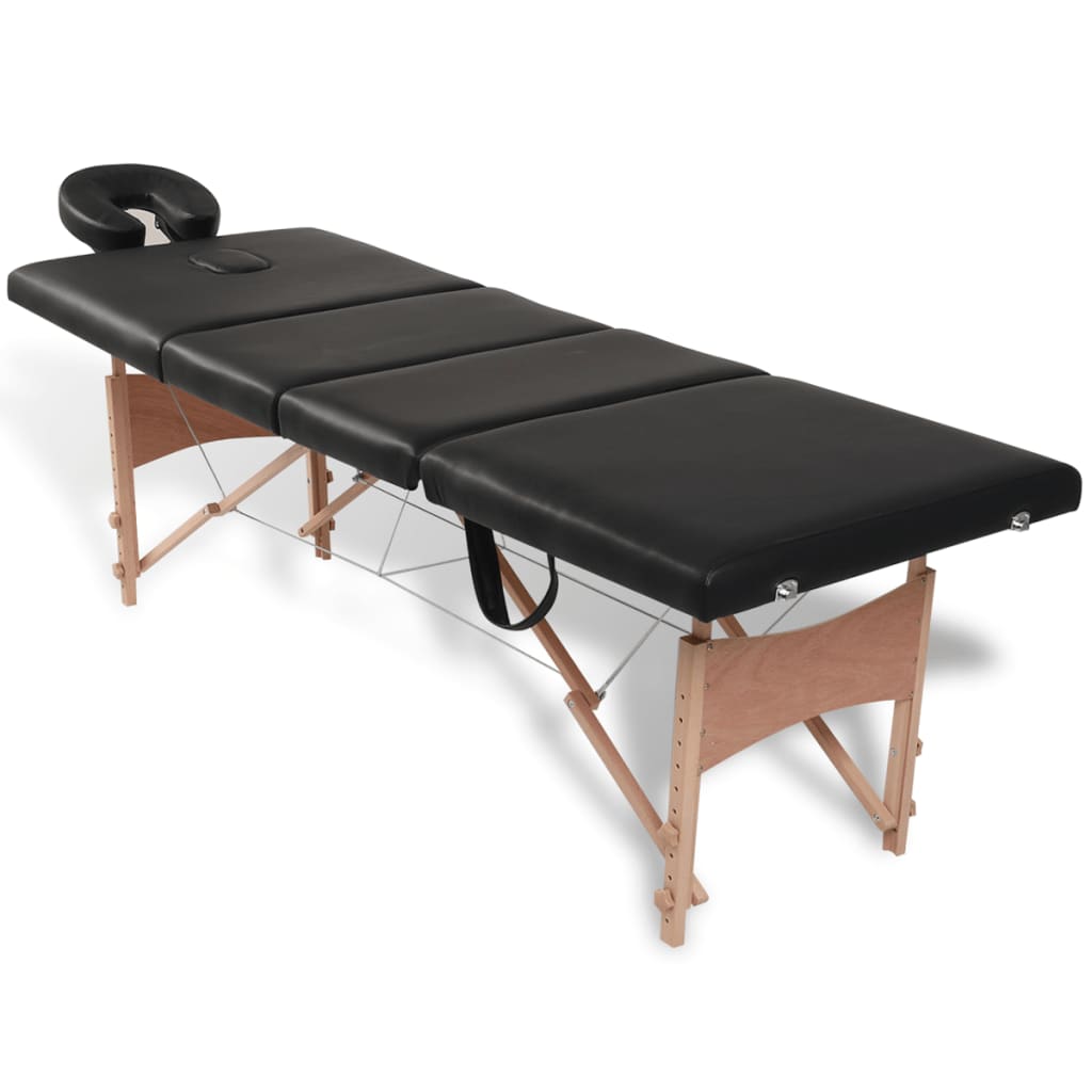 vidaXL Zložljiva masažna miza 4 cone z lesenim okvirjem črna