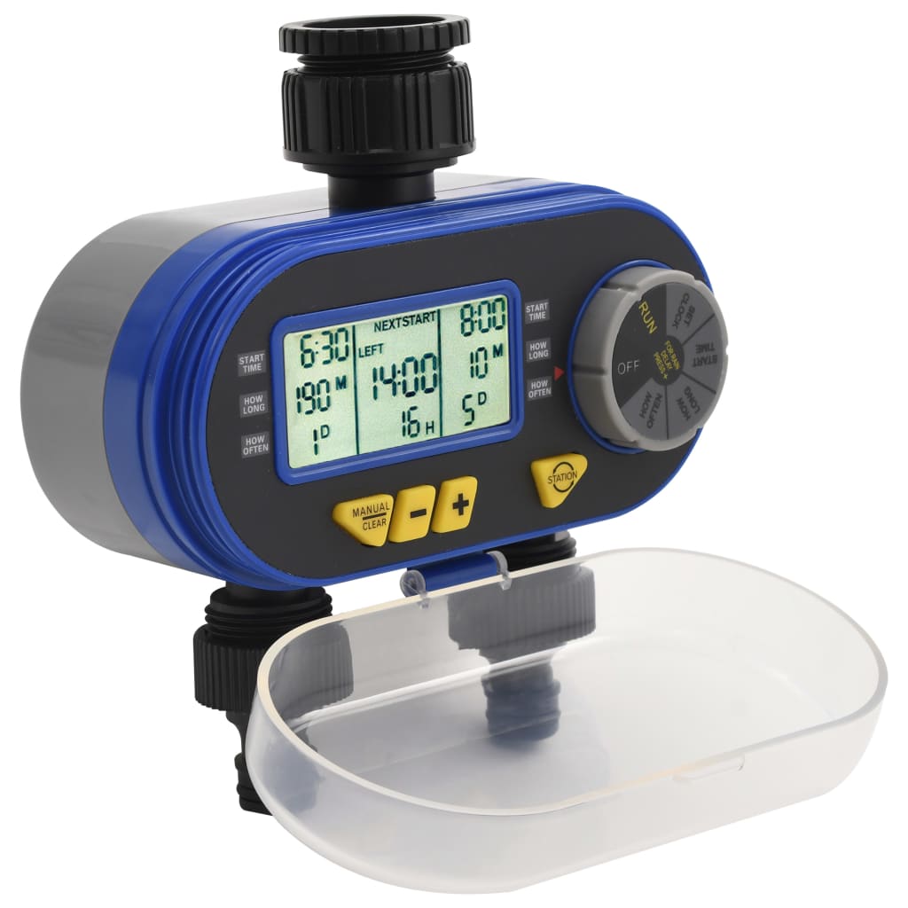 vidaXL Digitalni časovnik za zalivanje dvojni s senzorjem vlage