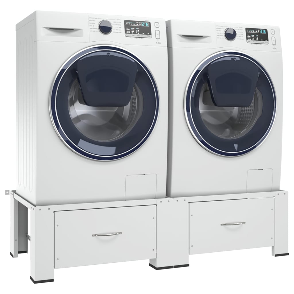 vidaXL Dvojni podstavek za pralni in sušilni stroj s predaloma bel