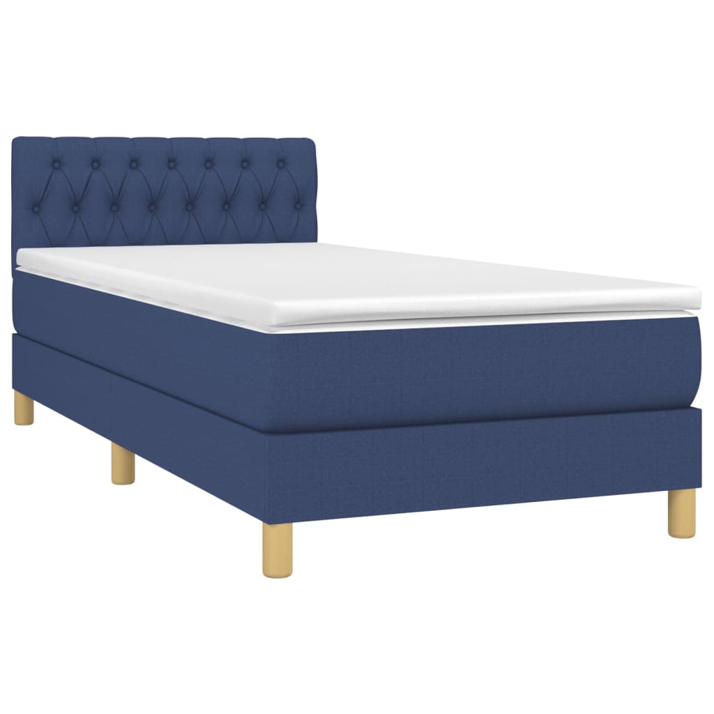vidaXL Box spring postelja z vzmetnico LED modra 90x200 cm blago