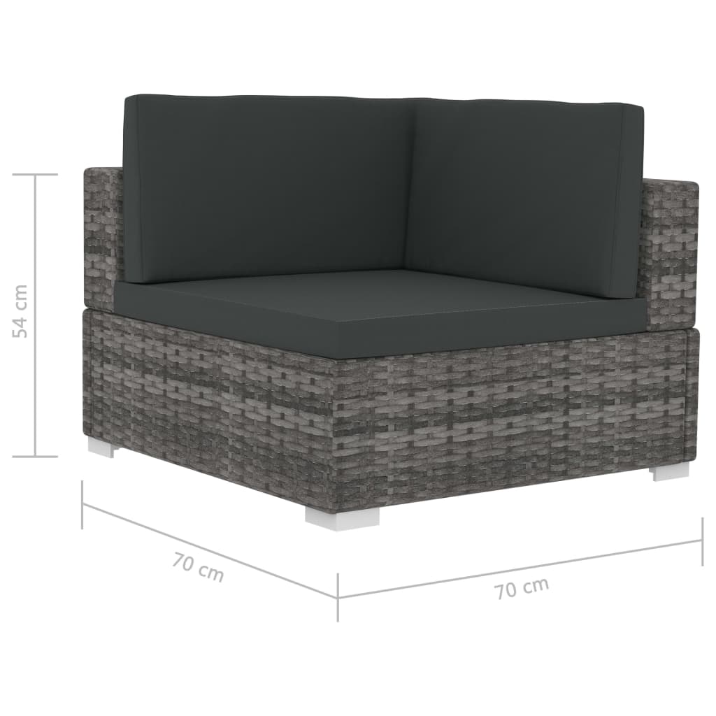 vidaXL Sekcijski kotni stoli 2 kosa z blazinami poli ratan siv