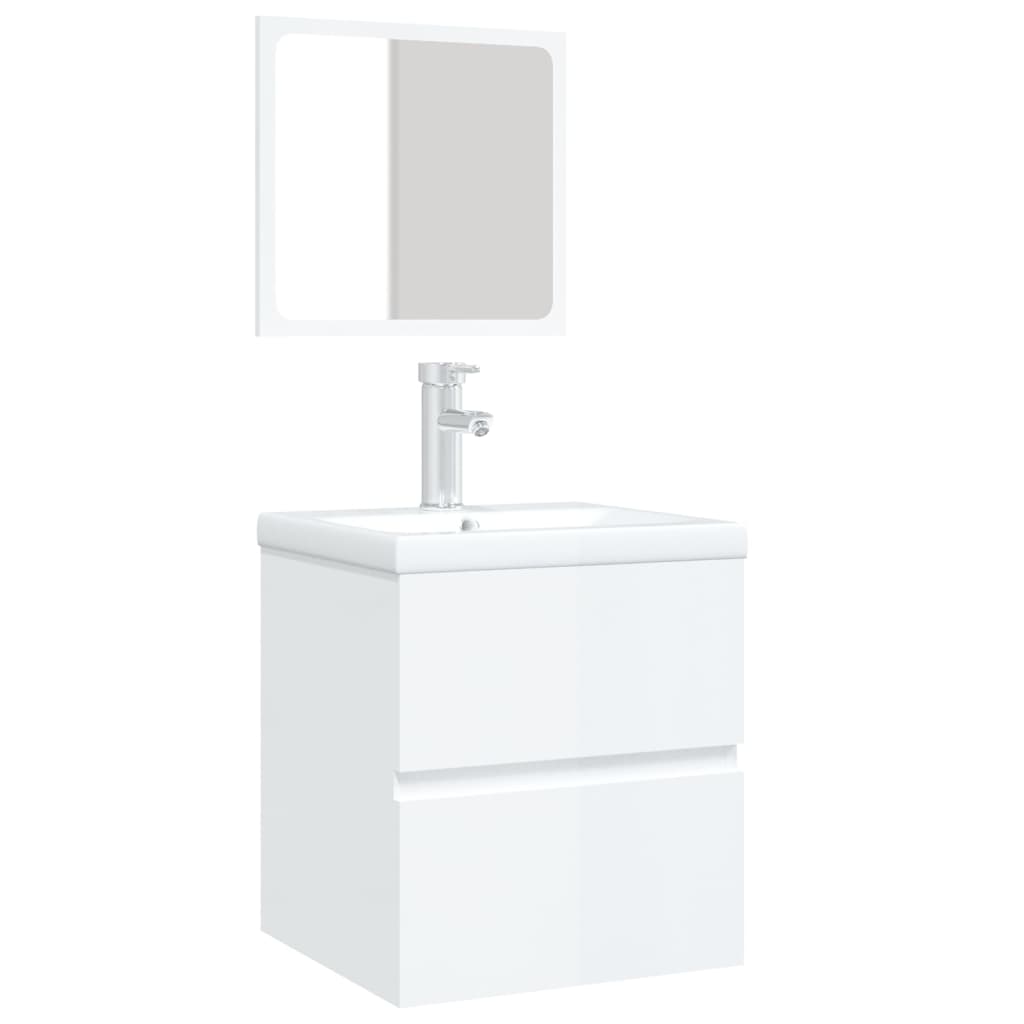 vidaXL Kopalniška omarica z umivalnikom in ogledalom visok sijaj bela