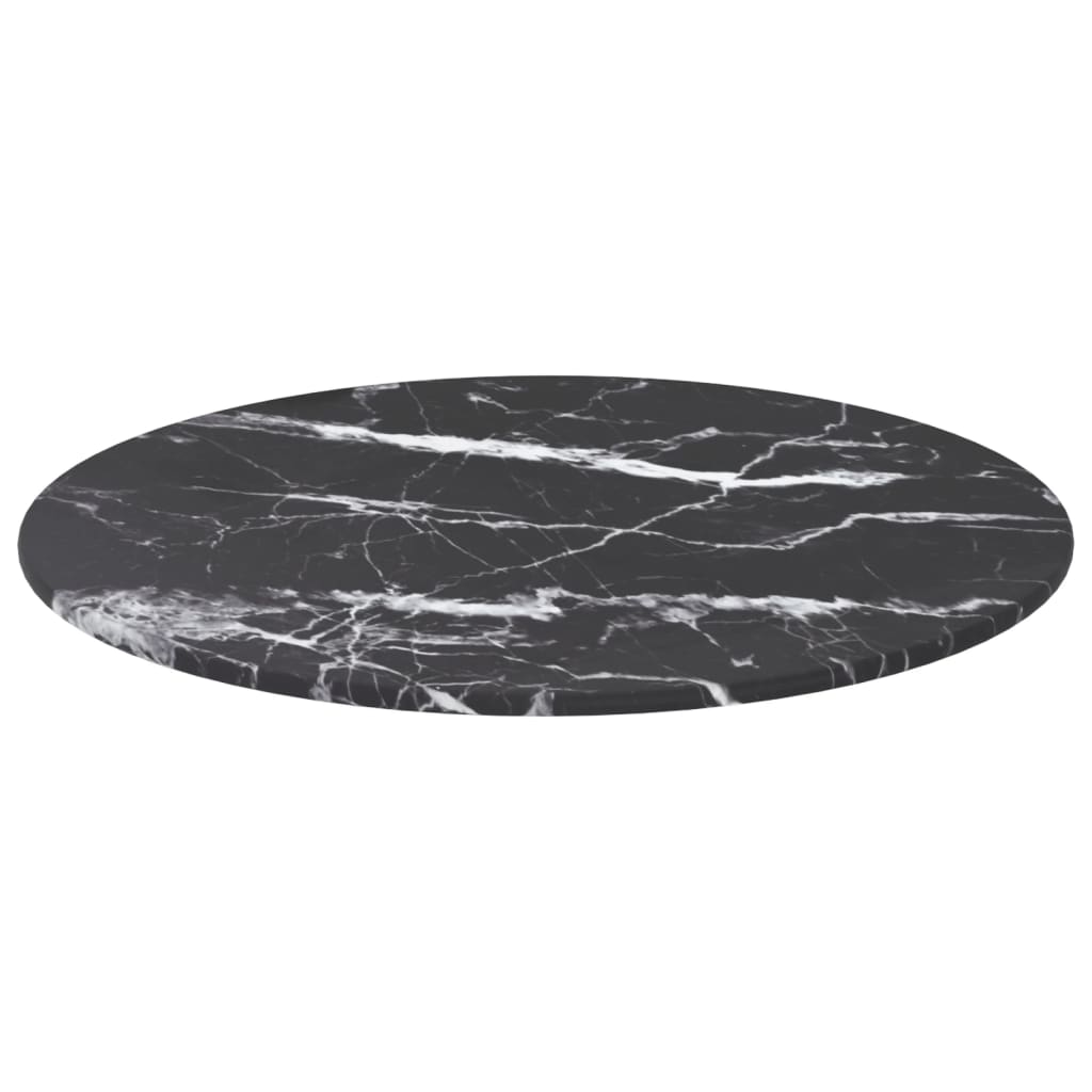 vidaXL Mizna plošča črna Ø40x0,8 cm kaljeno steklo z marmorjem