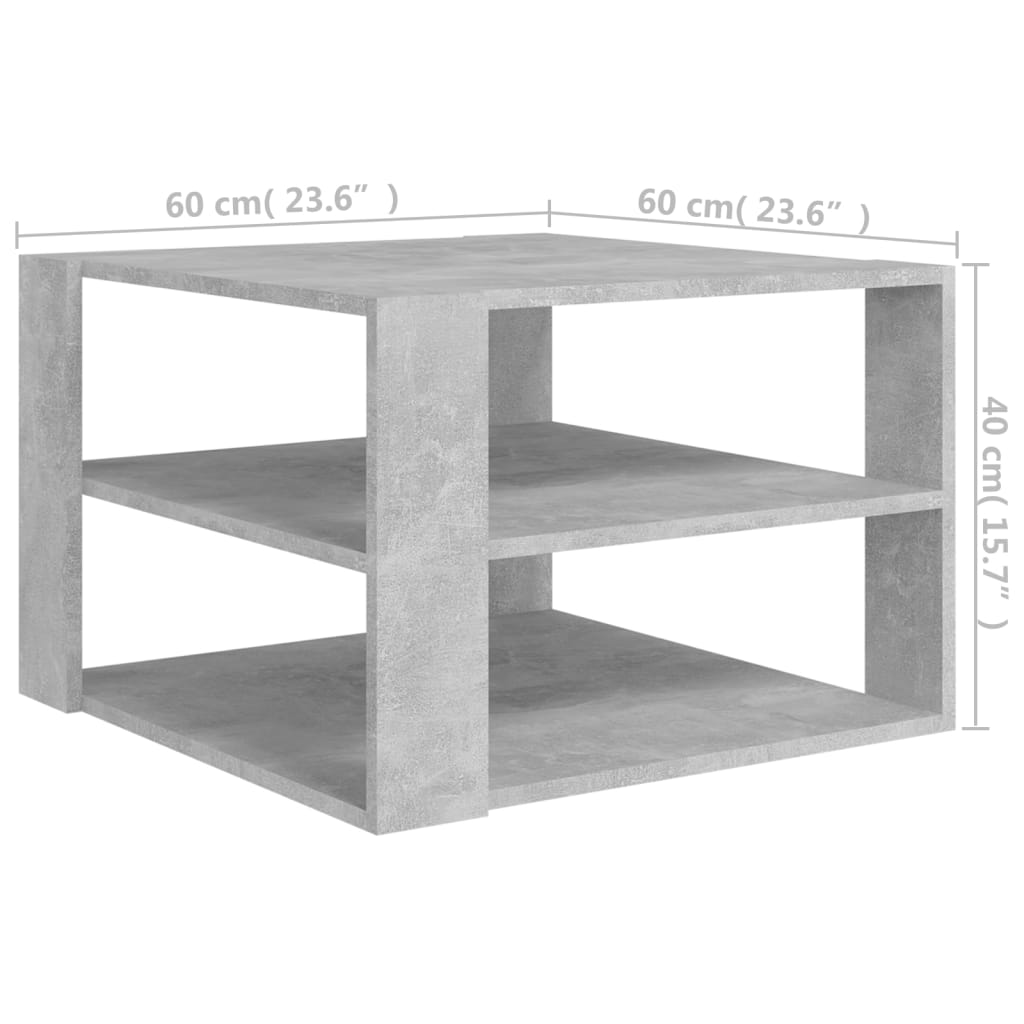 vidaXL Klubska mizica betonsko siva 60x60x40 cm iverna plošča