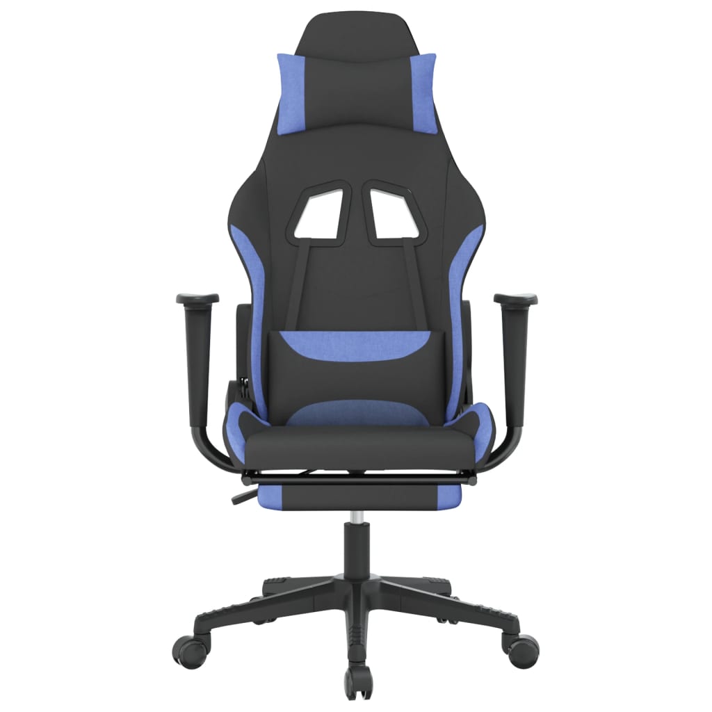 vidaXL Masažni gaming stol z oporo za noge črno in modro blago