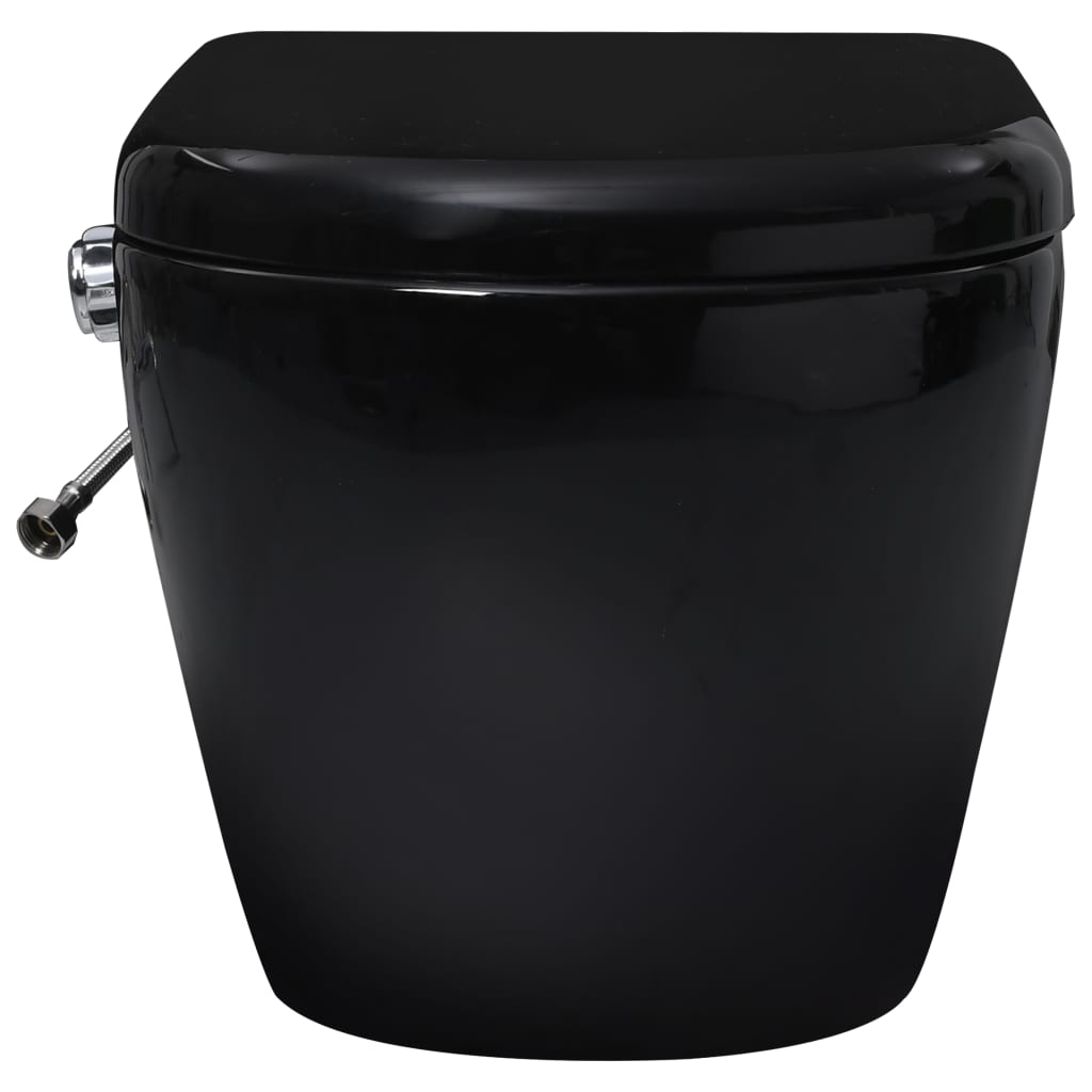 vidaXL Viseča WC školjka brez roba z vgradnim kotličkom črna keramika