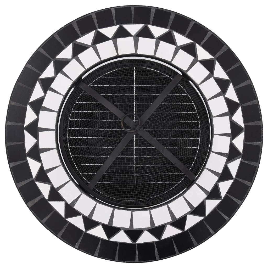 vidaXL Kurišče z mizico črn in bel mozaik 68 cm keramika