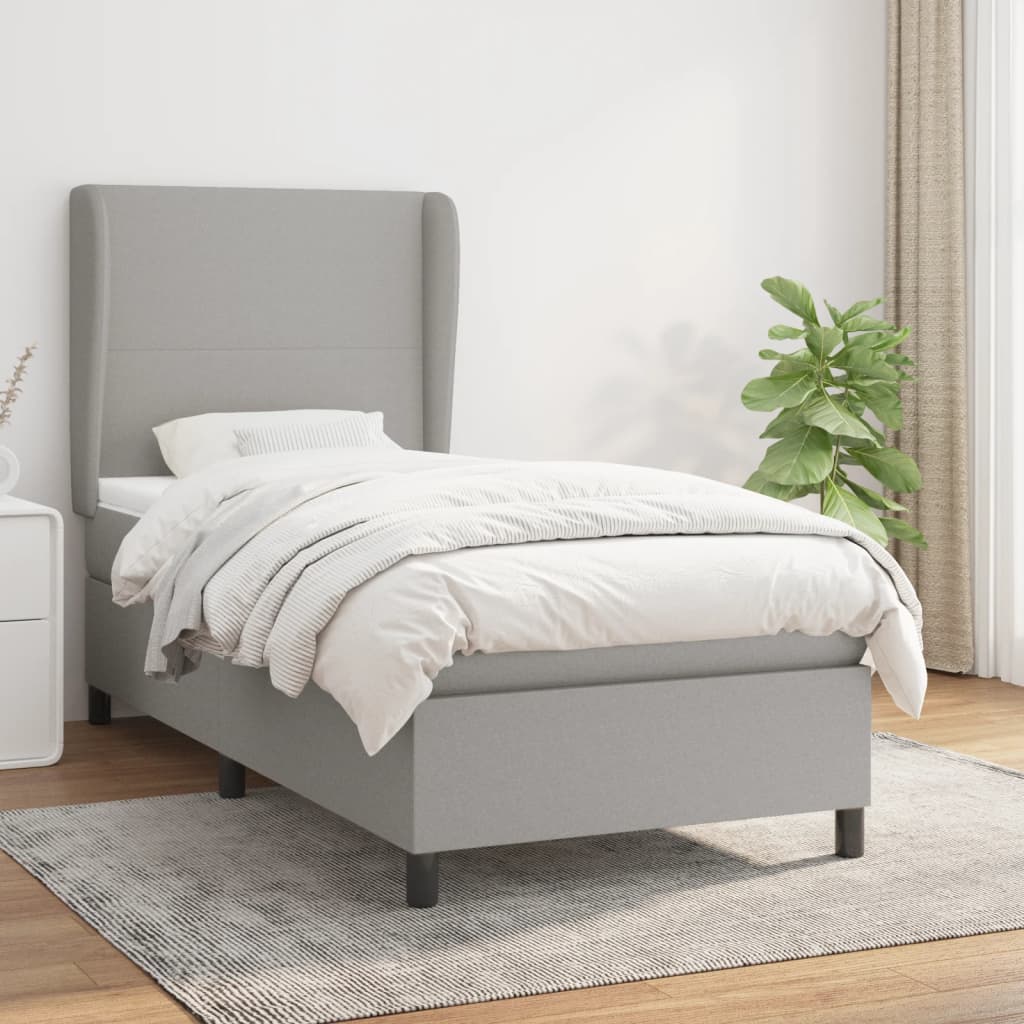 vidaXL Box spring postelja z vzmetnico svetlo siva 90x190 cm blago