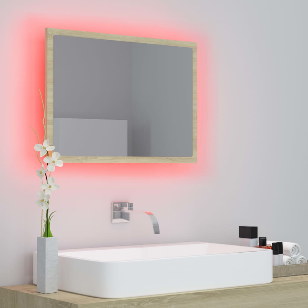 vidaXL LED kopalniško ogledalo sonoma hrast 60x8,5x37 cm akril