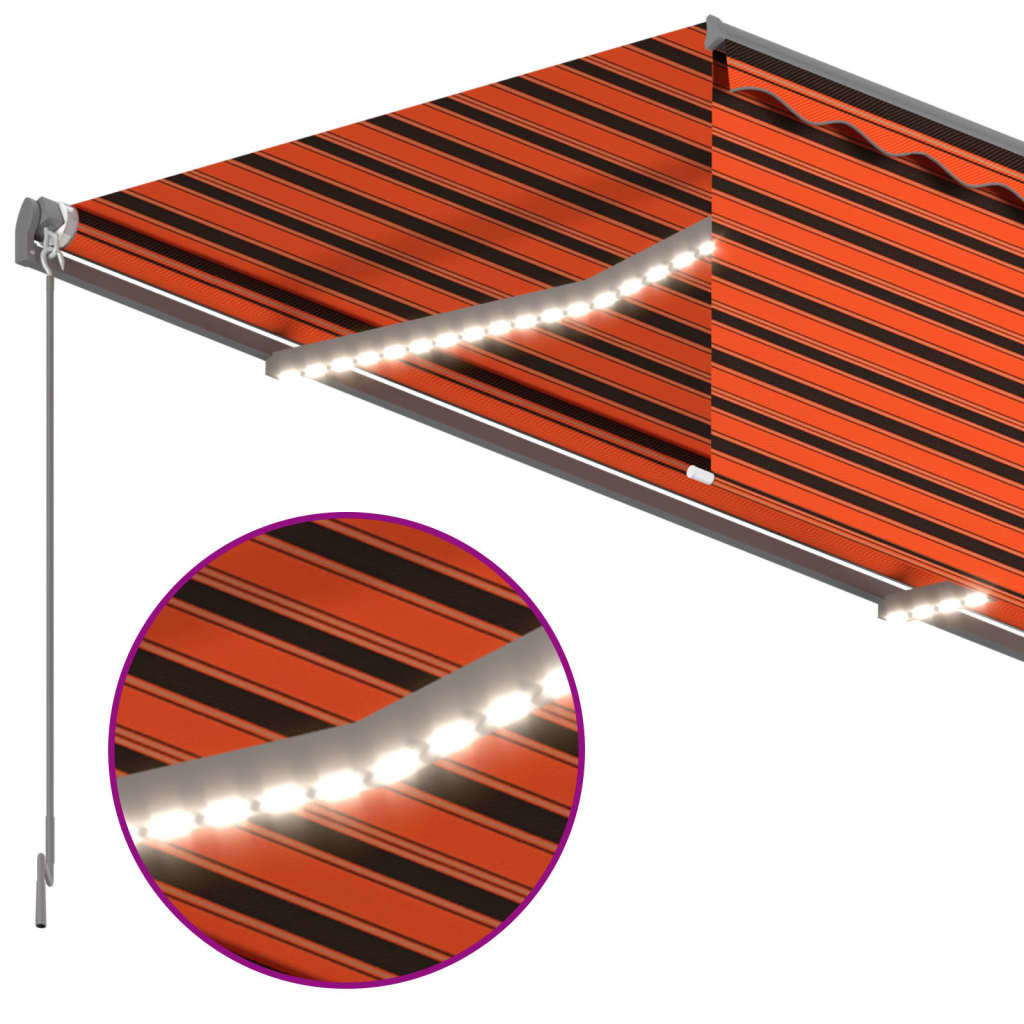 vidaXL Ročno zložljiva tenda s senčilom LED 4x3 m oranžna in rjava