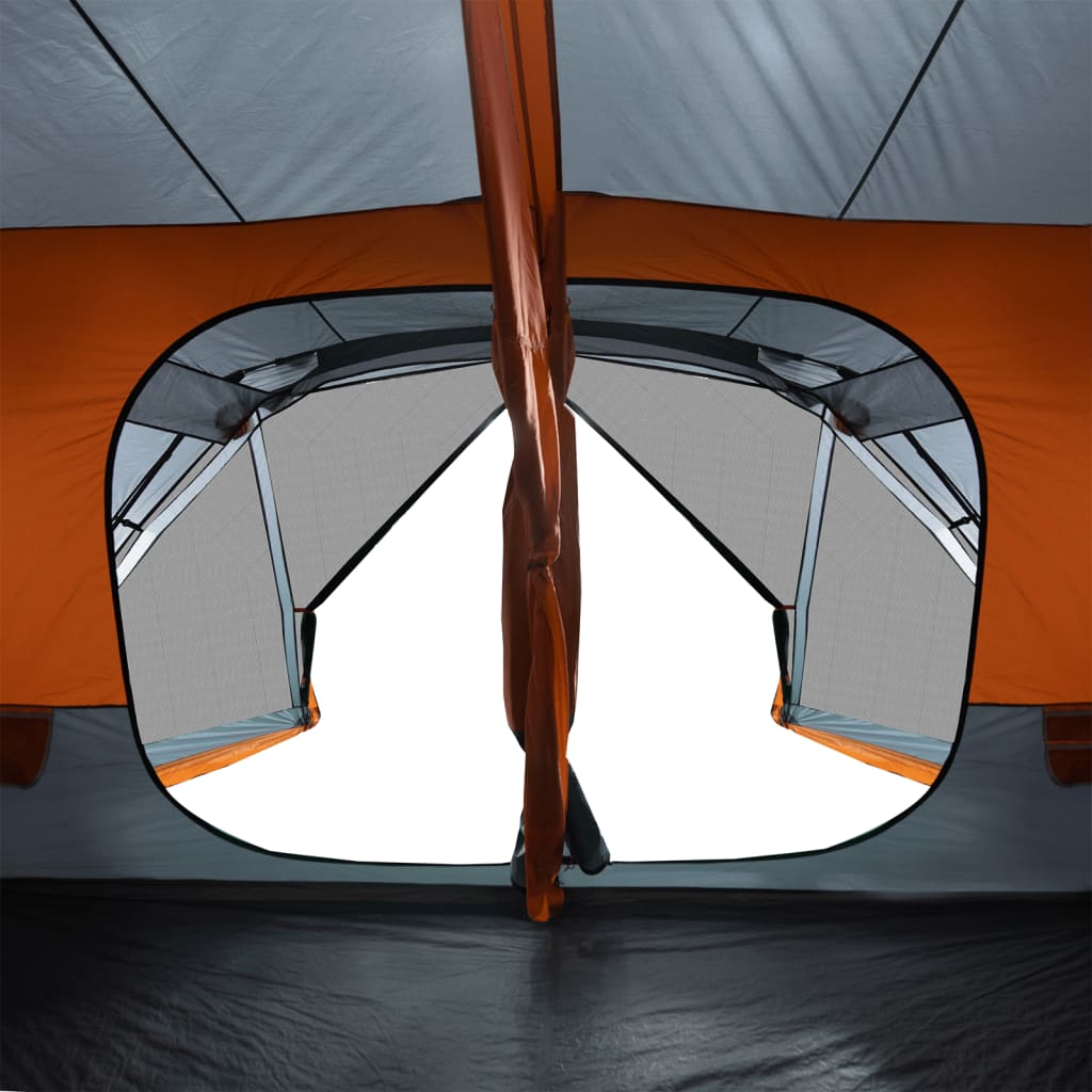 vidaXL Šotor za kampiranje za 10 oseb siv in oranžen vodoodporen