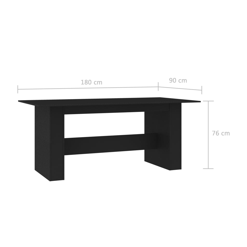 vidaXL Jedilna miza črna 180x90x76 cm iverna plošča