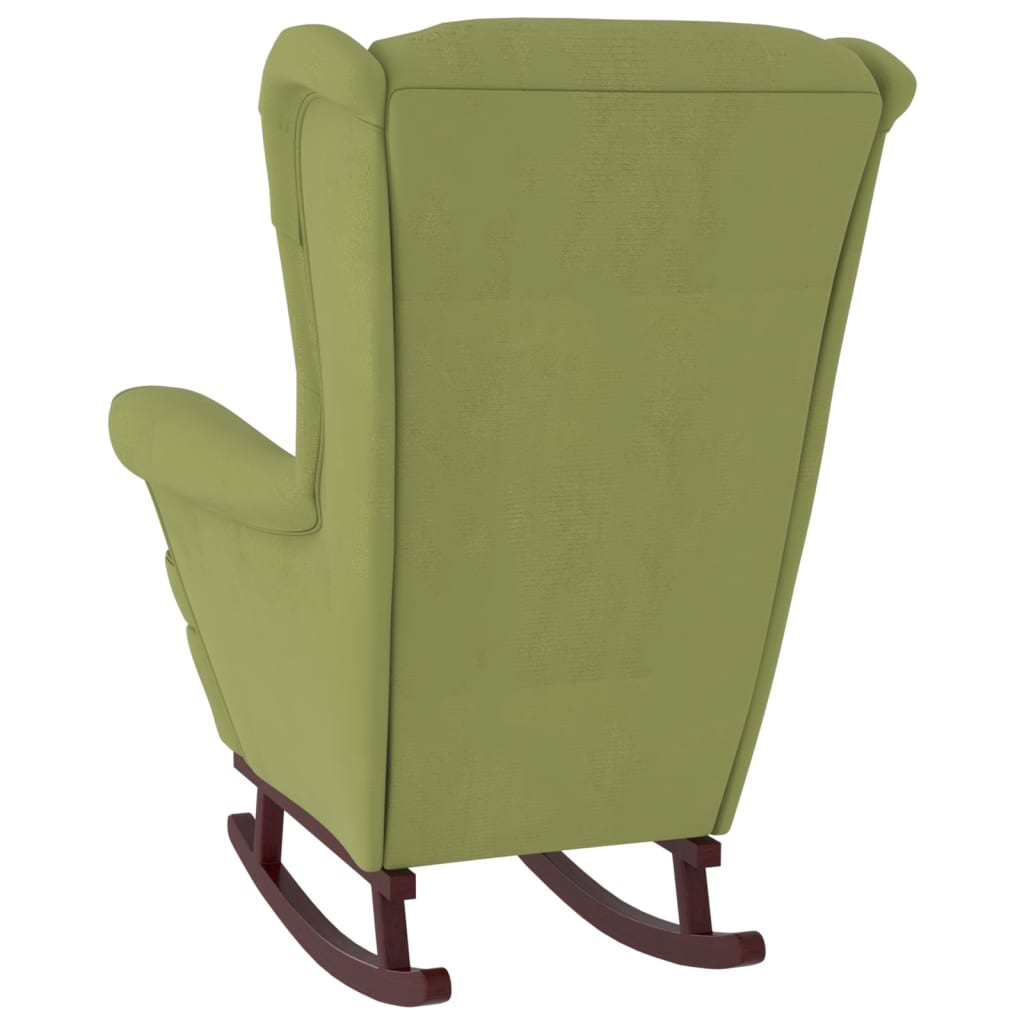 vidaXL Gugalni stol z nogami iz trdnega kavčukovca svetlo zelen žamet
