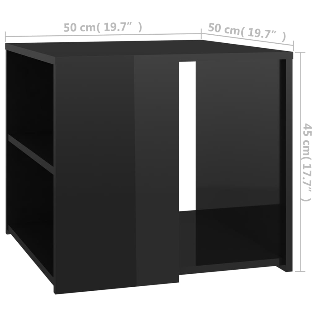vidaXL Stranska mizica visok sijaj črna 50x50x45 cm iverna plošča