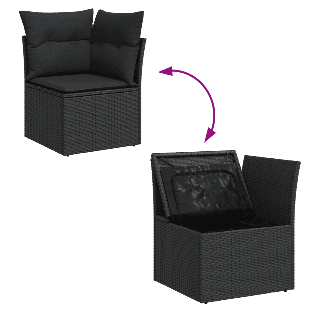 vidaXL Vrtna sedežna garnitura 7-delna z blazinami črn poli ratan