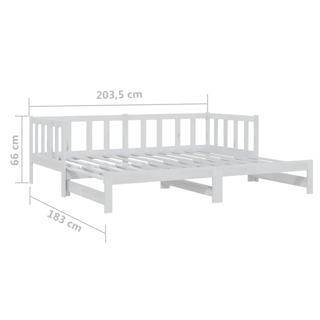 vidaXL Izvlečna dnevna postelja bela 2x(90x200) cm trdna borovina