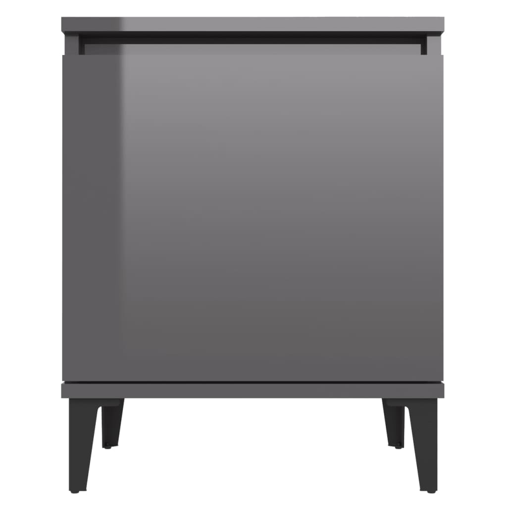 vidaXL Nočna omarica s kovinskimi nogami visok sijaj siva 40x30x50 cm