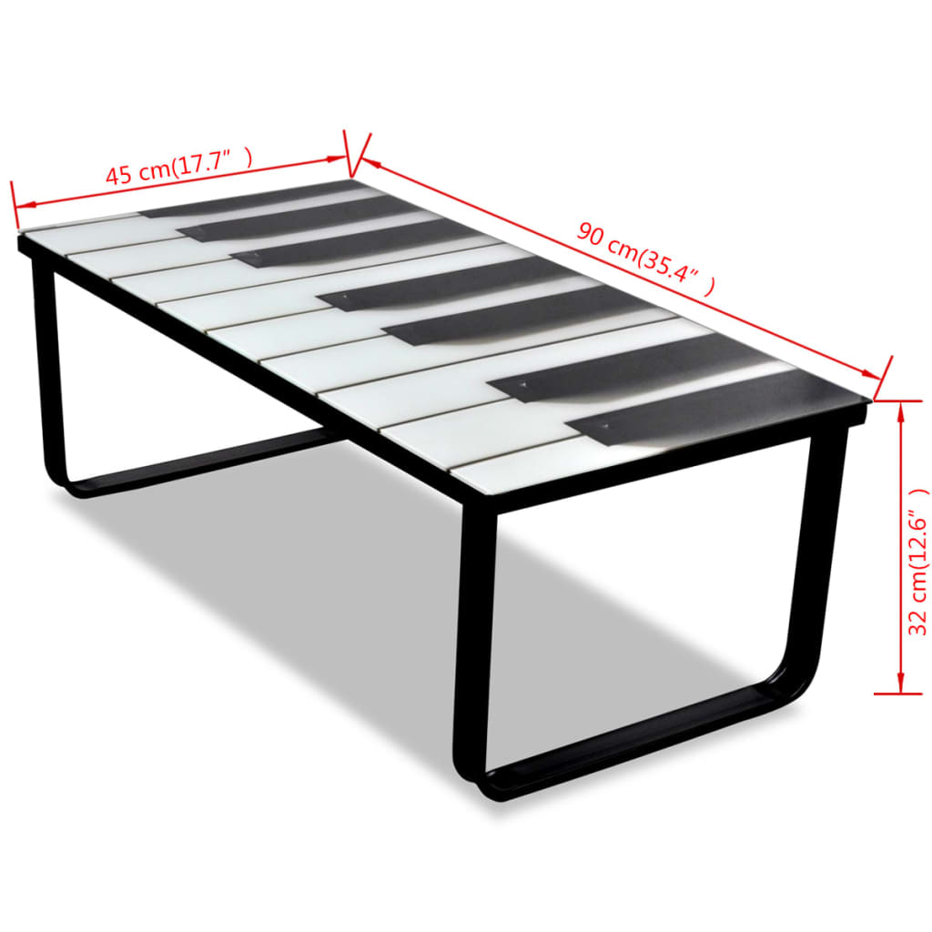 vidaXL Klubska mizica s steklenim namizjem in potiskom klavirja